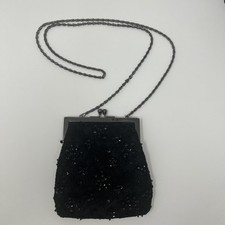 VTG Hillard Hanson black lace purse 1960's long strap 18" small Sequins