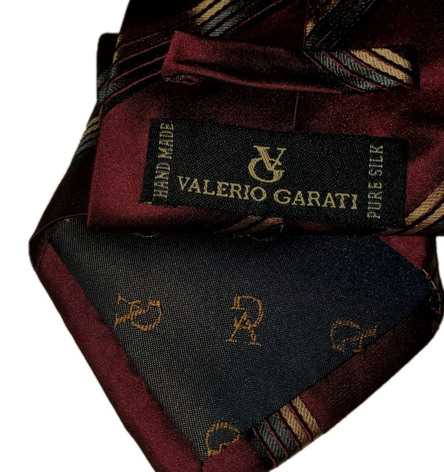 Corbata Valerio Garati Para Hombre Borgoña Rojo Rayas Seda Hecha a Mano Clásica Foto 2 de 3
