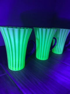 URANIUM Set/3 Fenton Optic Rib Vaseline Glass Lemonade Glasses GLOWS!!