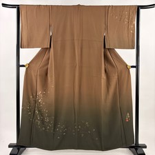 JAPANESE KIMONO TSUKESAGE BROWN 158 cm 5 ft 2 in PURE SILK B0455