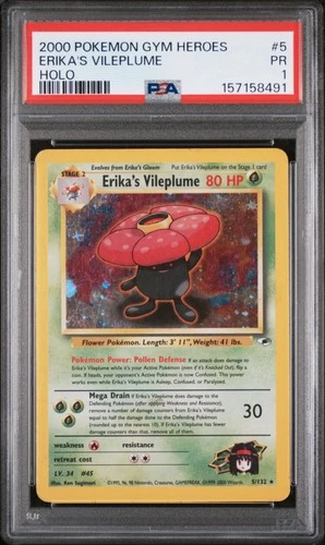 Pokemon Erika's Vileplume Gym Heroes Unlimited 5/132 Holo PSA 1