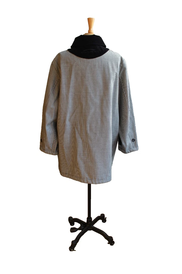 Vintage 80's Apriori Wool Blend Reversable Houndstooth Black Velvet DB Coat 12 - Image 2 of 4