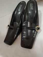 Franco Sarto Women's Black Leather  Pointed Square Toe Mules Block Heels 9.5M