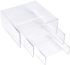SimbaLux Acrylic Display Risers Clear Stand Set of 3 Small Low Profile