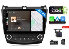 OBD DVR CAM Android 14 4 64 10.1" Car Stereo Radio CarPlay For Honda Accord 2003