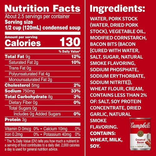Campbell's Condensed Cream of Bacon Soup, 10.5 Ounce Fl Oz (Pack 12) - Picture 5 of 8