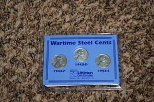 Wartime Steel Cents 1943, includes Philadelphia, Denver and San Francisco Mints