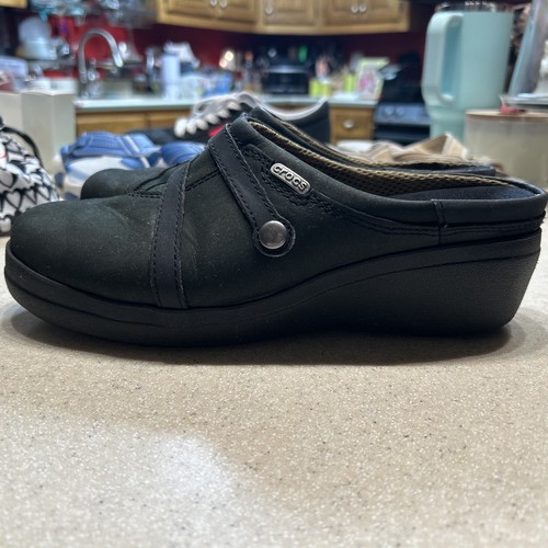 Crocs Women's Leather Clog Shoes Size 8 Black Fabric lined - Picture 4 of 12