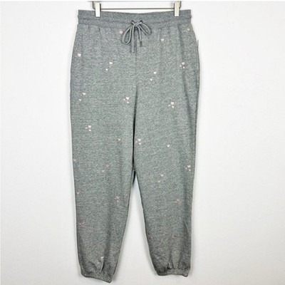 Honeydew Intimates Jogger Pajama Bottoms Size Large Grey Heart Embroidered