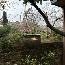 Vintage Rustic Large Brass Hanging Planter Pot Plant Holder Jardiniere