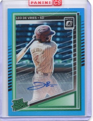 LEO DE VRIES 2025 Panini Donruss #148 Carolina Blue /35 Rated Prospects Auto
