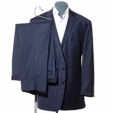 50L Long Tailored Lauren Ralph Lauren Blue Grid Wool 2-Piece Suit 40x31 Trousers