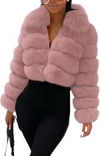 Cappotto donna soffice pelliccia sintetica ritagliato puffer jacket invernale caldo fuzzy teddy jacket - Foto 4 di 7