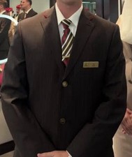 Emirates Mens Suit 3 Piece L Brown Pinstripe 2 Button Regular