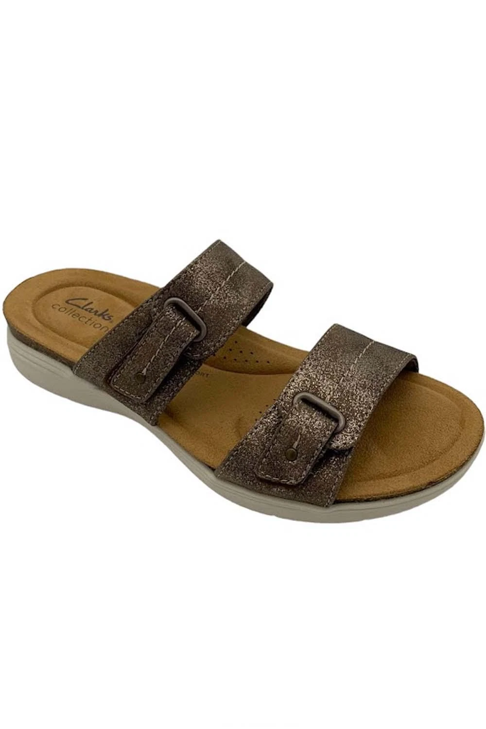 Sandali Clarks Collezione Slide Regolabili Crepuscolo Aprile Bronzo Metallizzato