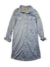 Tory Burch Light Blue Chambray Shirt Dress Golden Button Front Women’s Size 6