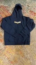 Brand New 100% Authentic Denim Tears Cotton Embroidered Logo Hoodie Navy Blue