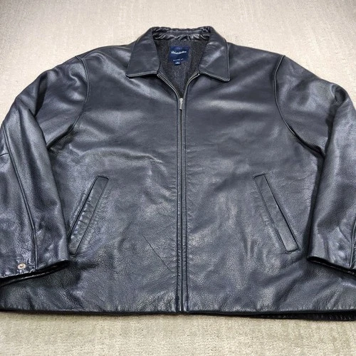 Brooks Brothers Leather Jacket Men XL Black Bomber Wool Blanket Lined Heavy image 2