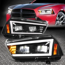 For 11-14 Dodge Charger Full LED DRL+Turn Signal Headlight Lamps Black/Amber