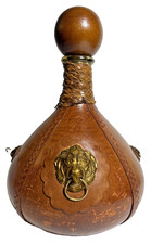 Vintage Italian Leather Wrapped Decanter Bottle Old World Style With Lion Heads