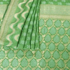 Sanskriti Vintage Green Indian Sarees Pure Silk Zari Woven Premium Sari Fabric