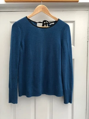 JIGSAW Blue W/ Black Trim 100% Wool Tie Back Jumper Sz S 10 Exc Cond - Image 1 of 3