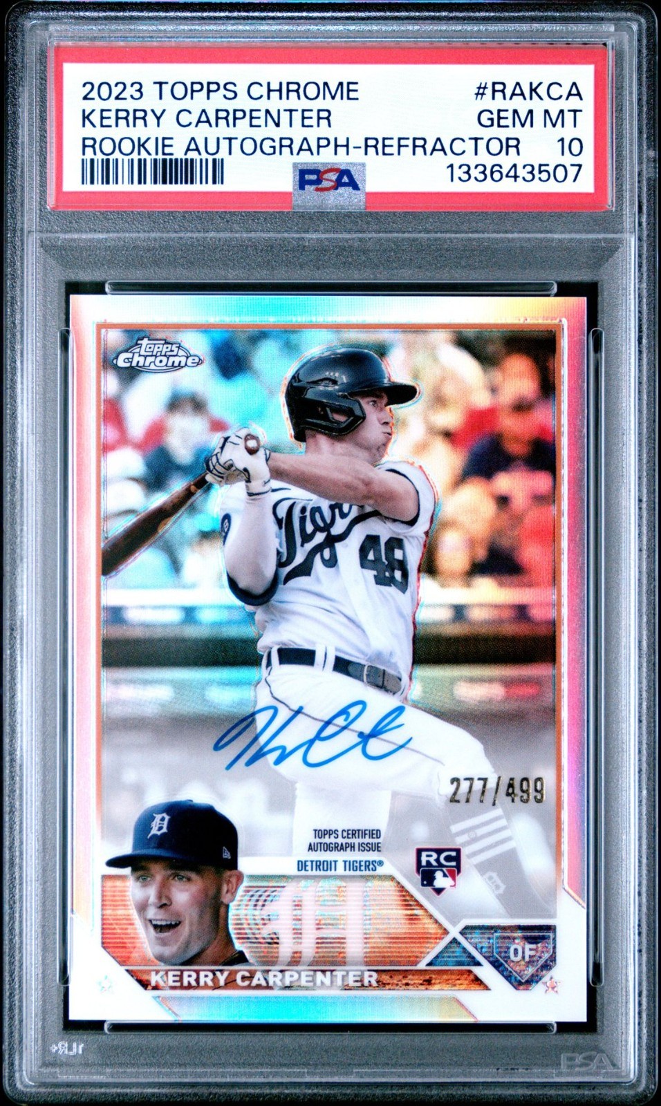 2023 Topps Chrome Kerry Carpenter Rookie Auto RC Refractor /499 PSA GEM MINT 10