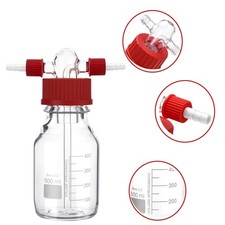 500mL Lab Gas Washing Bottle Glass GL45 Red Screw Cap PTFE GL14 Hose Connection