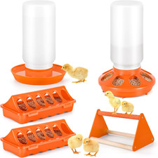 Plastic Baby Chicken Feeder and Waterer Set Orange 