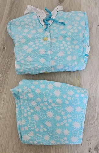 Kinder Schlafanzug Gr. 134 DDR Nachtwäsche Mädchen Vintage Retro blau weiß Top