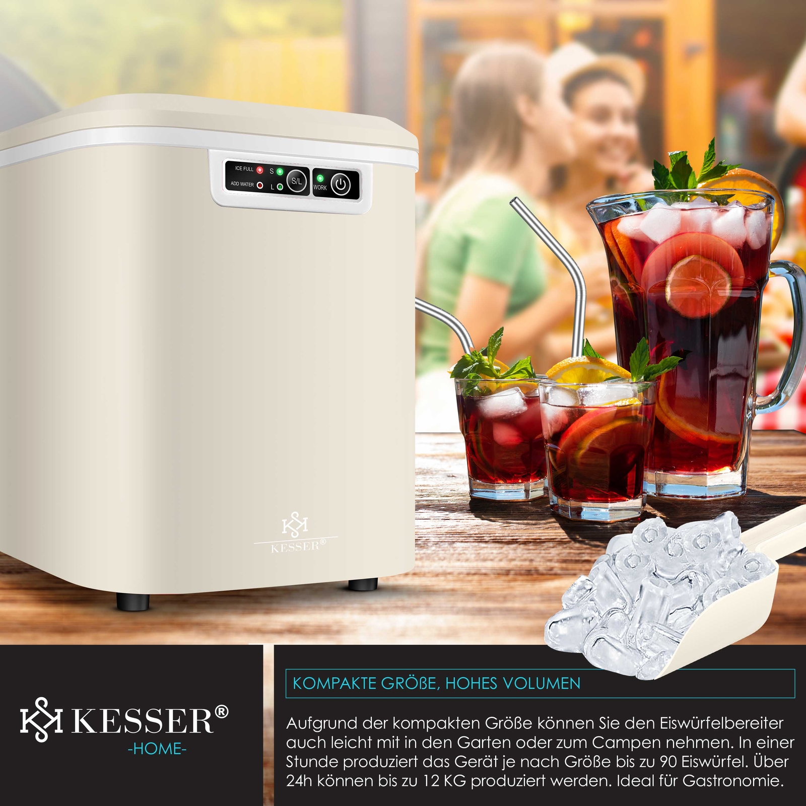 KESSER Eiswürfelmaschine Eiswürfelbereiter 2,2L Ice Maker 9 Eiswürfel in 7min