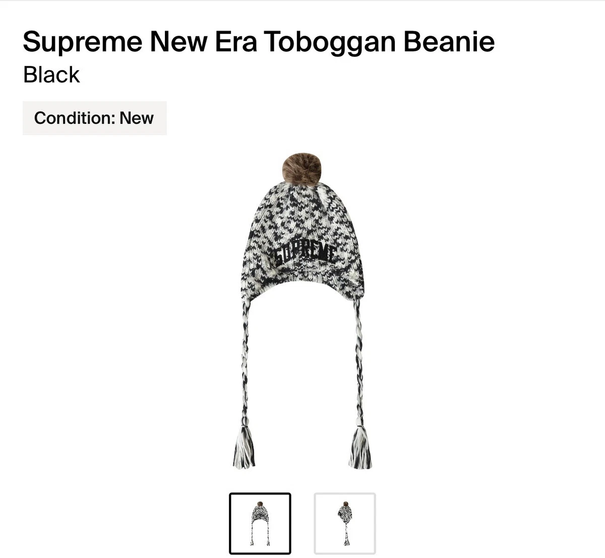 Supreme New Era Toboggan Beanie Black Knit Hat Cap FW22 NEW