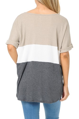 Auliné Collection Womens Oversized Color Block Short Sleeve Knit Top Shirt Tunic - Picture 19 of 77