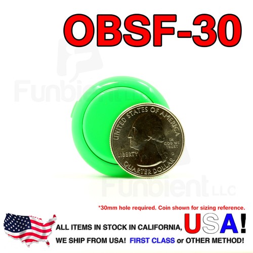 Sanwa Denshi Original OBSF-30 Green Push Button JAMMA guitar killswitch 30mm - Afbeelding 1 van 8