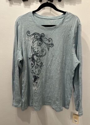 NWT Sonoma Everyday Tee Women's Top Blouse Shirt Boho 100% Cotton Light Blue 2X