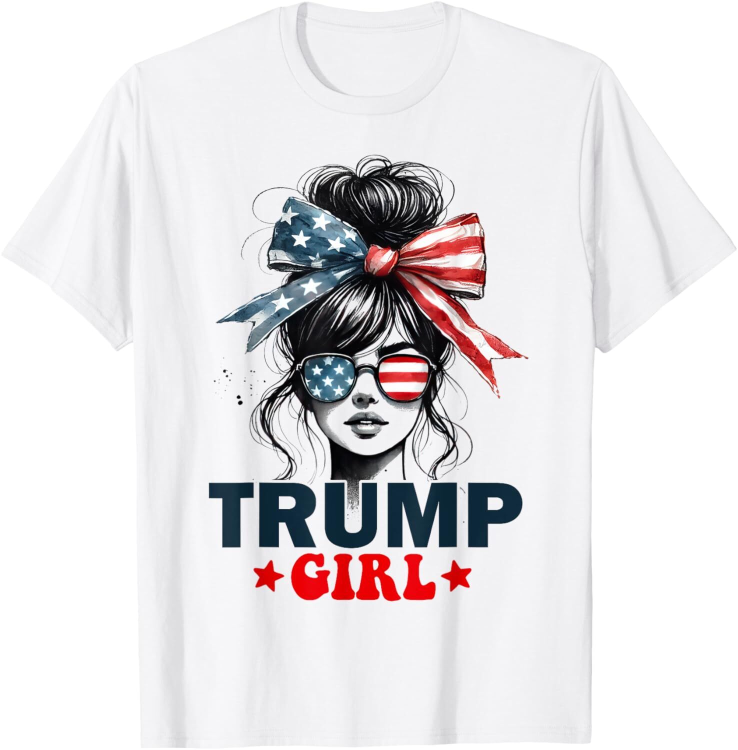 Trump 2024 Election USA Flag Hoodie with Sunglasses & Messy Bun Design  