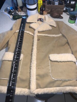 Viking mens medium vintage faux suede w faus lambs wool coat jacket