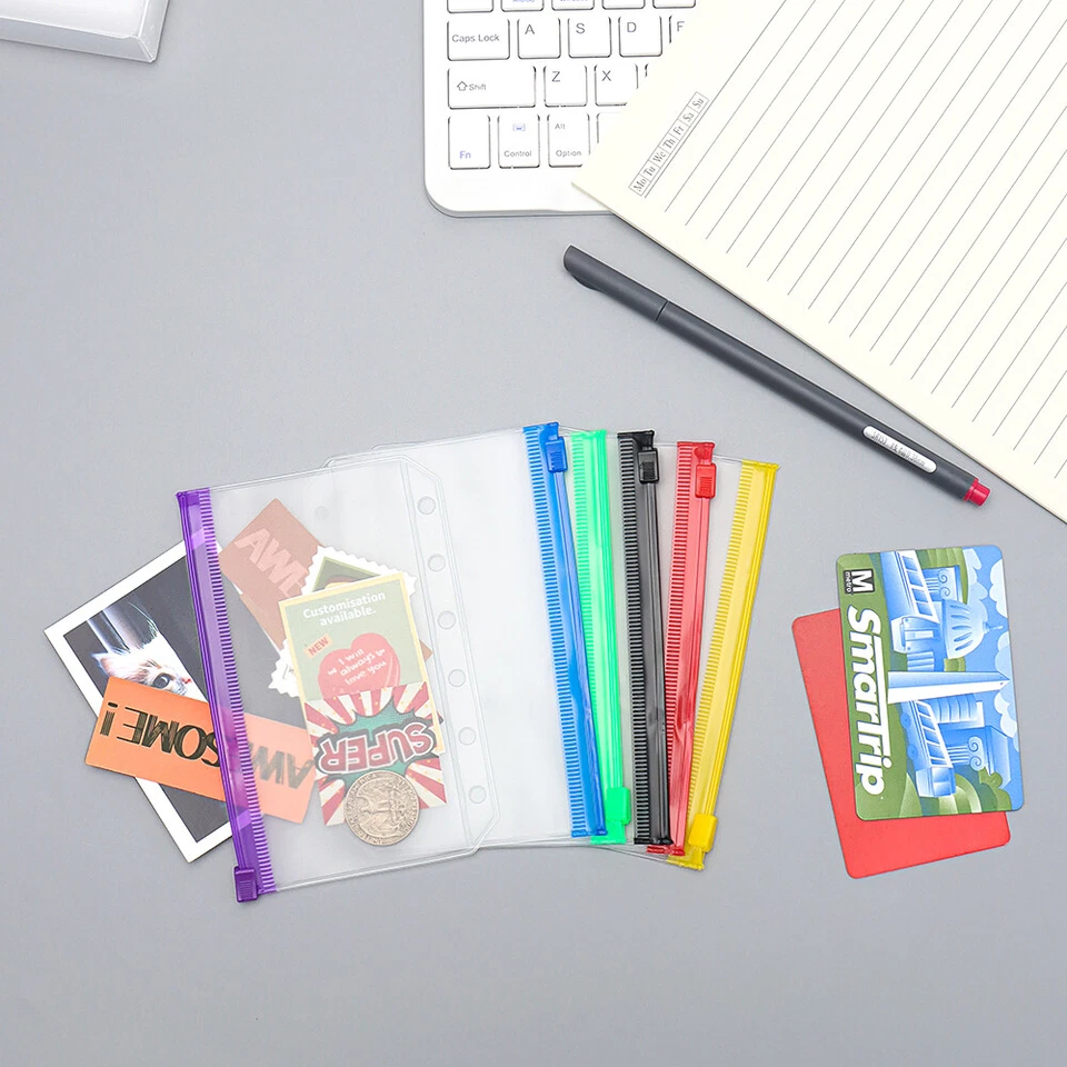 Sobres de PVC para carpetas A7 de 12 un. 6 agujeros con cremallera de colores Foto 4 de 4