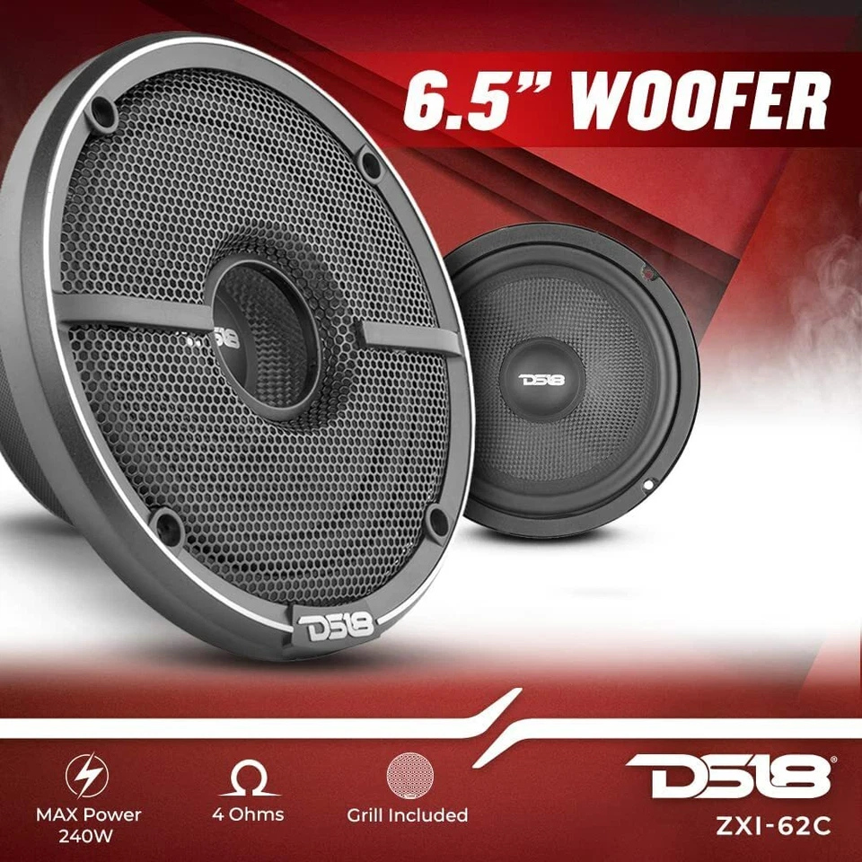 Sistema de alto-falante componente áudio veicular DS18 ZXI-62C 6,5" 2 vias com cone Kevlar - Imagem 2 de 4