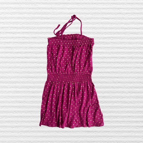 Gap Girls Halterneck Gold Foil Dot Sundress Parisian Plum Red Sleeveless Size 8 - Picture 2 of 11