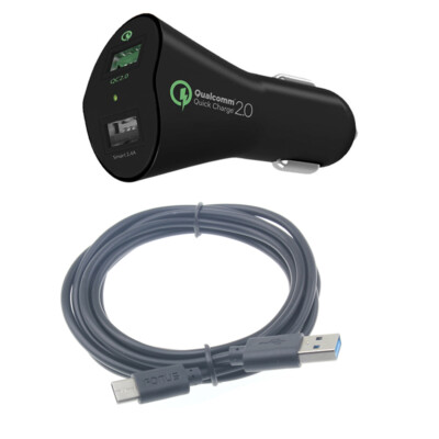 CAR CHARGER 30W FAST 2-PORT USB 6FT CABLE TYPE-C QUICK DC for PHONES & TABLETS