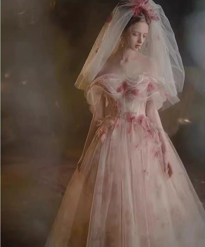 Precioso Vestido de Princesa de Tul Flores con Volantes Hombro Descubierto Noche Baile de graduación - Imagen 2 de 12