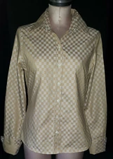 HOLT RENFREW Womens Long Sleeve Shirt Blouse French Cuffs Sz Medium Beige Square