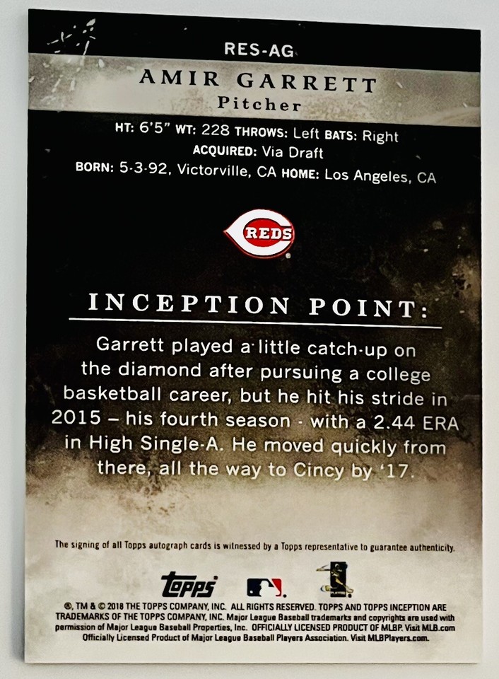 2018 Topps Inception Base Rookie and Emerging Stars /299 Amir Garrett ...