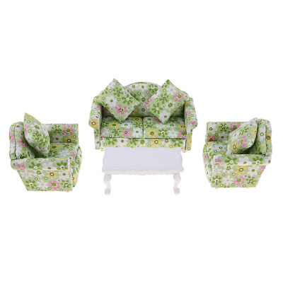 MagiDeal 1//12 Dollhouse Living Room Sofa Couch w Cushion Set /& End Table