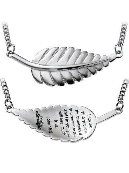 Collar de hoja de acero inoxidable para mujer - Juan 15:5 (29039) escudos de fuerza Foto 3 de 4