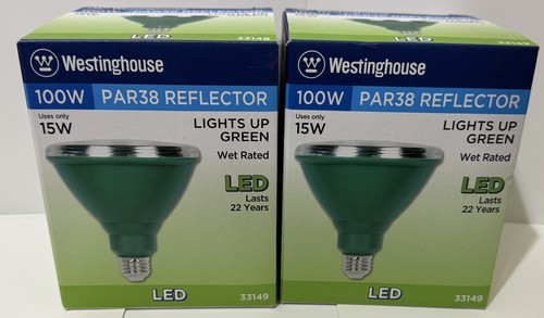 2 Pack Westinghouse 33149 Single 15 Watt Green PAR38 Medium (E26) LED Bulbs - Picture 1 of 4