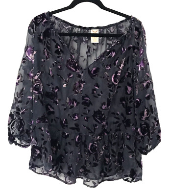 Y2K Top Large 12 14 Sheer Burnout Purple Floral Fairy Grunge Whimsigoth Ethereal