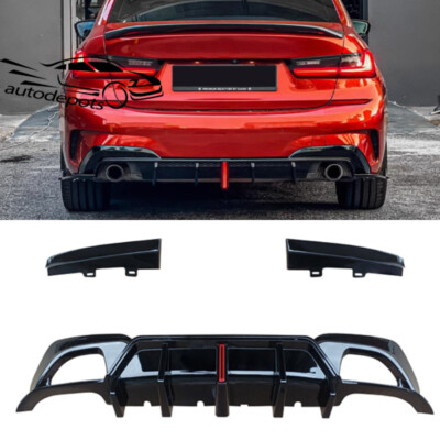 Gloss Black Rear Diffuser Lip w/ LED Light For 19-22 BMW 3 Series G20 330i M340i