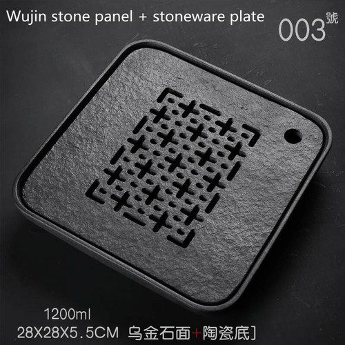 Gongfu Tea Tray Ujin Stone+Black Stoneware Ceramic Tea Tray Table Water Storage - Picture 9 of 12